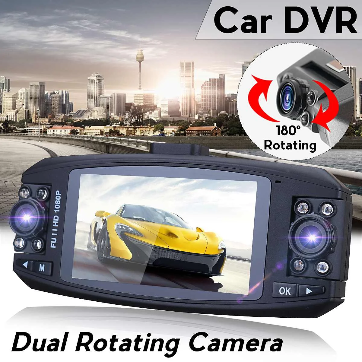 

FHD 1080P Dual Lens Auto Car DVR Camera Rotating Dash Cam Vehicle Video Recorder Camera Mirror G Sensor Camcorder