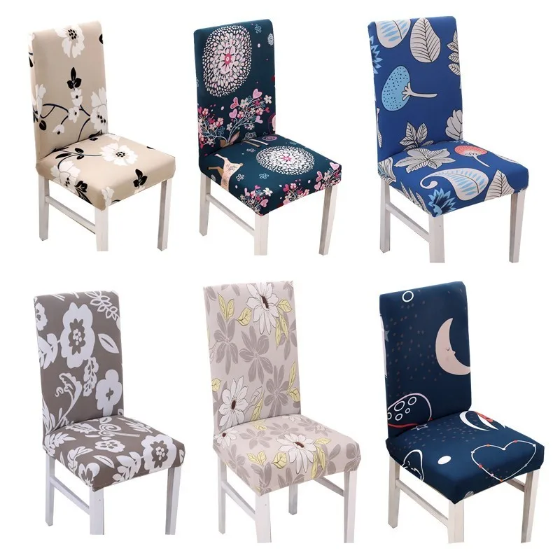 

Removable Dining Room Slipcover Spandex Kitchen Floral Chair Cover Elastic Seat Cover for Banquet Wedding Hotel Office 1PC