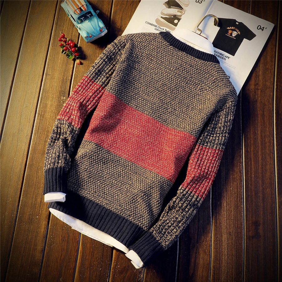 Autumn Winter Sweater Men's Round Neck Solid Color Turtleneck Sweater Men's Youth Trend New Slim Long Sleeve Sweater
