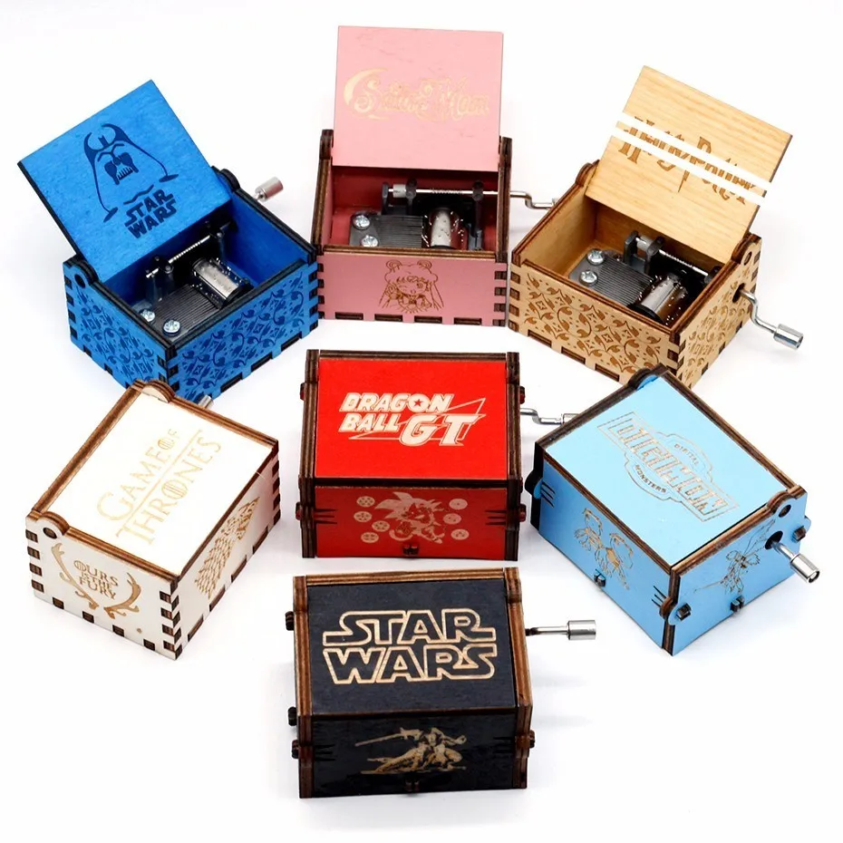 Nueva moda juego de bolas de dragón rojo de tronos Luna Rive caja de música de madera regalo Star Wars caja de música regalos de recuerdo