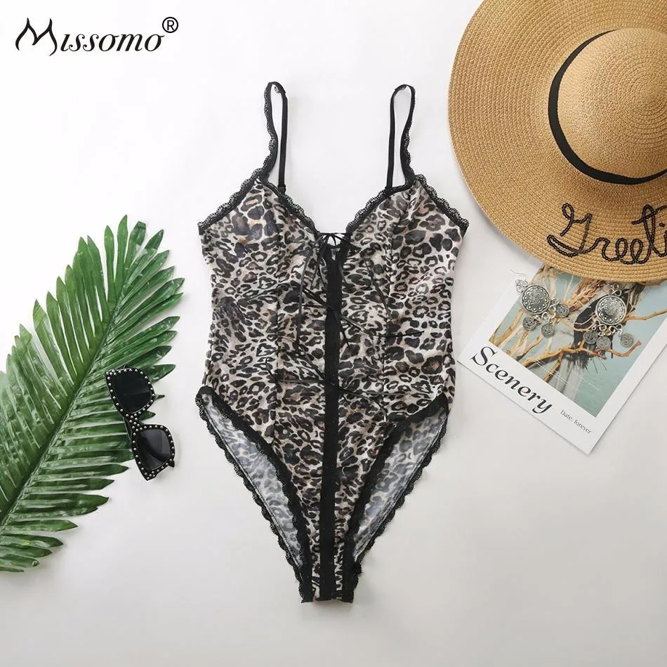 

Missomo Women Stripper Overall Romper Sexy Leopard Print Lace Top Bodysuit Body Transparent Bodycon Playsuit Plus Size Jumpsuit