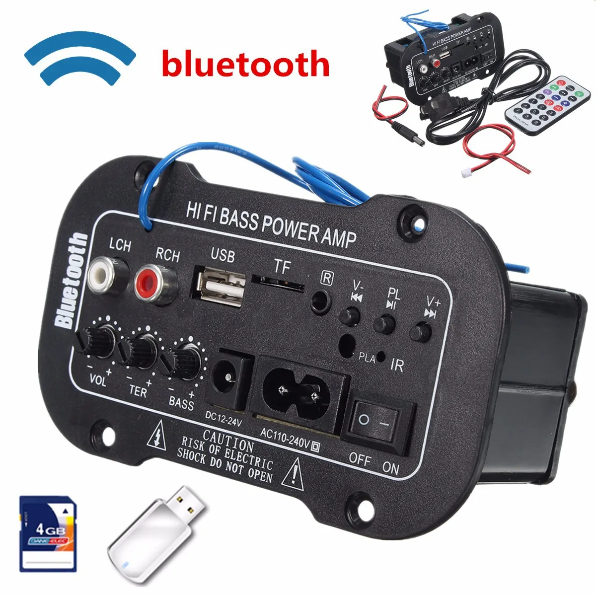 CARCHET 220 В 5 дюймов Автомобильный цифровой усилитель Bluetooth HiFi бас мощности стерео USB