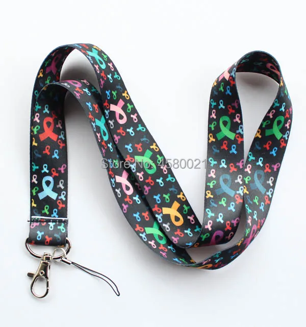 

Free Shipping 10pcs Ribbon Breast Cancer Awareness Key chain Badge Lanyard for Keys ID Holders Phone Neck Straps #018