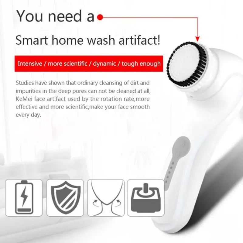 Kemei ultrasónico cara cepillo de limpieza cepillo masajeador eléctrico impermeable de la cara y el cuerpo limpieza de la piel CareFace cepillo de limpieza facial