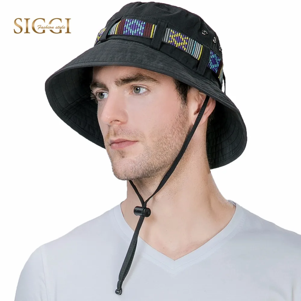 

FANCET Outdoors Mens Bucket Hats Cotton Fashion Waistband Windproof Cord Packable Foldable Fishing Travel Flat Boonie Hats 99748