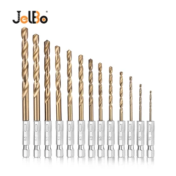 

JelBo 13pcs Twist Drill Bits Tool High Speed Steel Extractor Bolt Drill Bit for Woodworking Six Angle Screw Power Tool Accessory