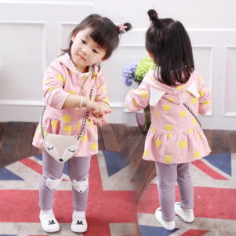  Lovely Infant Baby Girl Clothes Toddler Children's Set Fashion Flower Print Cute Fox Bag Girls Clothing Girls Clothes Kids Sets