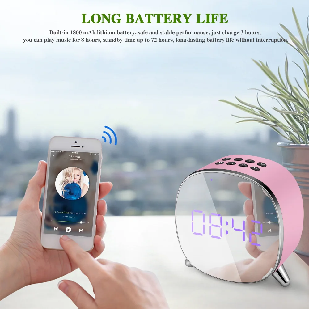 Bluetooth стерео динамик зеркальная поверхность Altavoz LED Будильник с AUX TF портативный