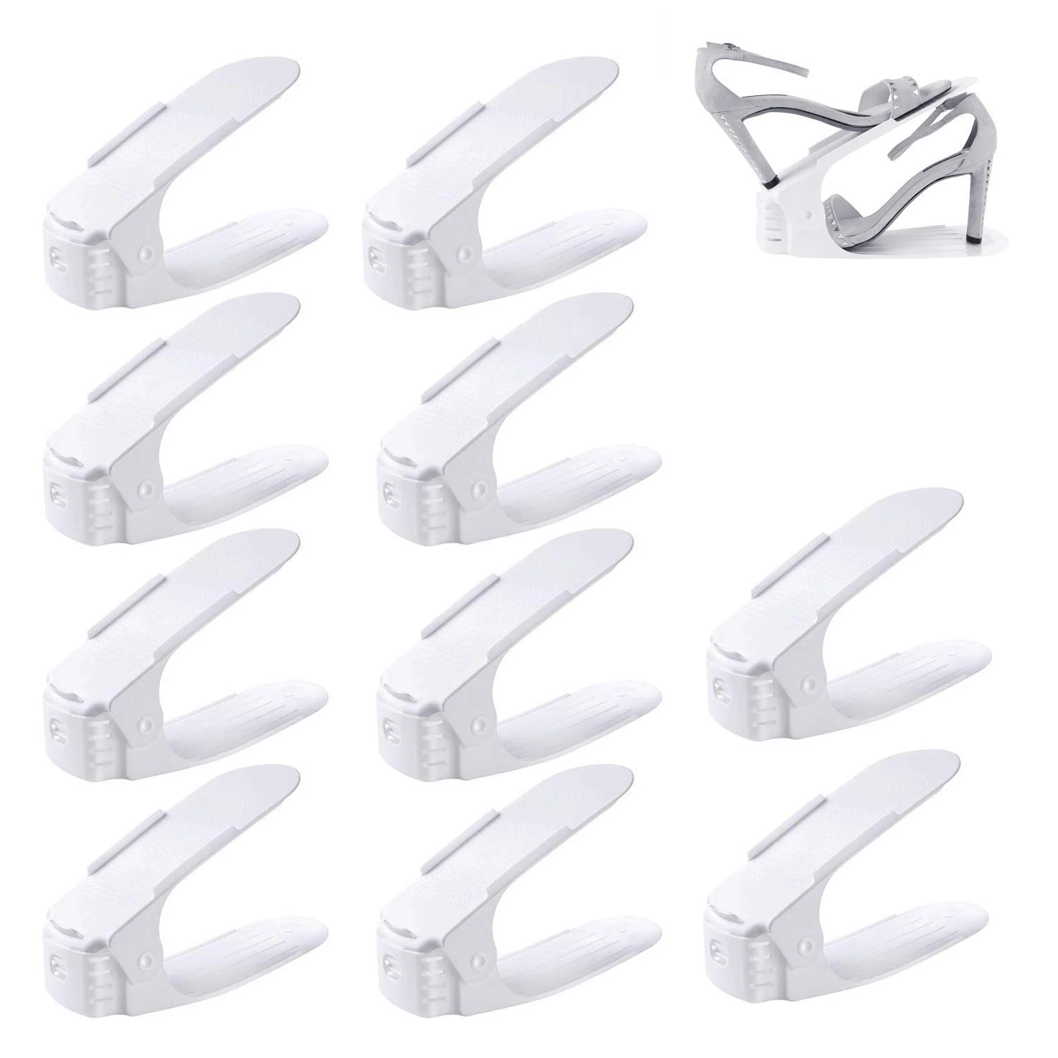 

CSS Lot DE 10 Adjustable Shoe Support For To Stack Shoes Shoe Organizer Space Saver a Shoes Support Rack Plastic White