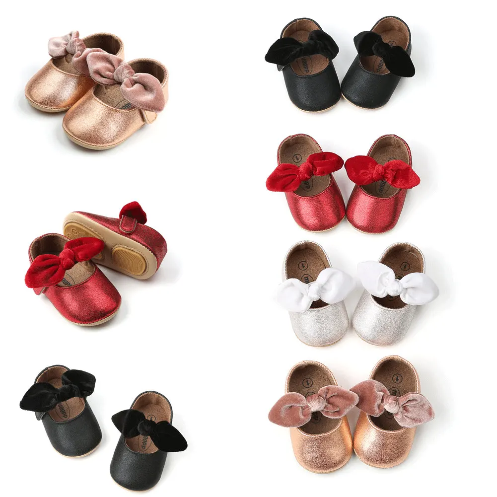 

Newborn Baby First Walkers Princess Little Girls Crib PU Leather Shoes With Bow Toddler Walking Sneakers Autumn Winter