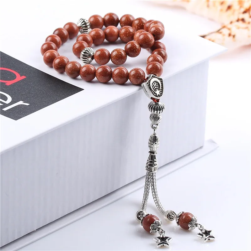 LOSHEREN натуральный Золотой песочный камень Tesbih исламские молитвенные Бусы Tasbih