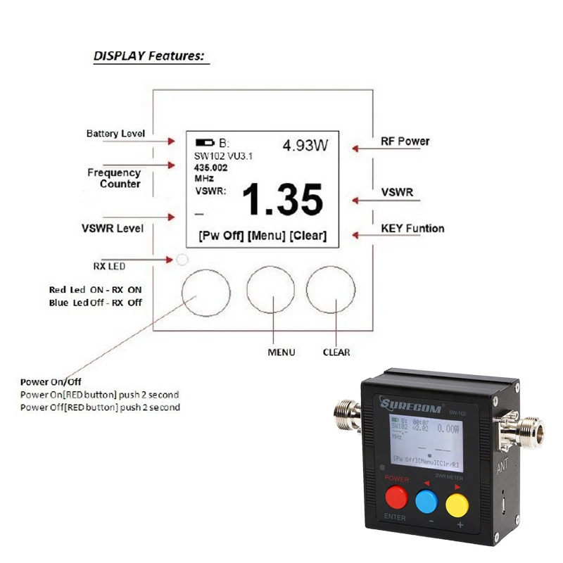 SW 102 цифровой ЖК дисплей VHF/УКВ внешняя антенна Мощность измеритель КСВ
