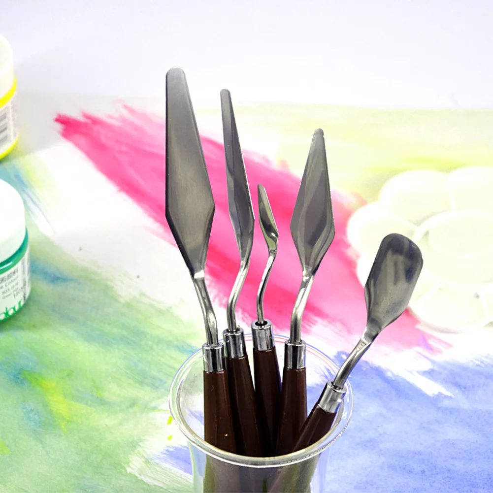 

5Pcs Fine Arts Mixing Stainless Steel Professional Paint Palette Knife Kit Scraper Painting Spatula