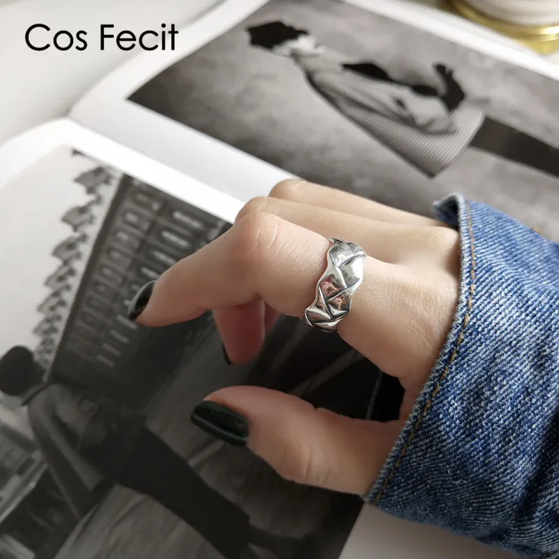 

CosFecit Silver 925 Ring Women Big Trendy Opening Ring Female Silver 925 Jewelry Korean Design Silver Rings Vintage Woman Party