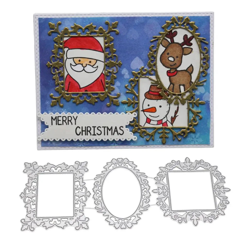 

Adeeing New 2018 Three Small Photo Frames Metal Dies and Stamps for Scrapbooking Christmas Card Accessories