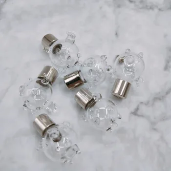

50pcs/lot Cute Pig SCREW CAP GLASS Glass Vial Pendants Perfume Oil Wishing bottle name on rice art clear oil charm glass globe