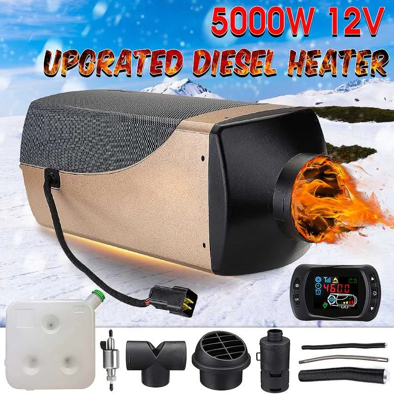 

12V 5000W LCD Monitor Air diesels Fuel Parking Heater Single / 4 Holes 5KW For Boats Bus Car Heater With Silencer For free