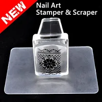 Kimcci Pure Clear Jelly Silicone Nail Art Stamper+Plastic Scraper with Cap Transparent Rectangle Stamping Manicure DIY Tools 1