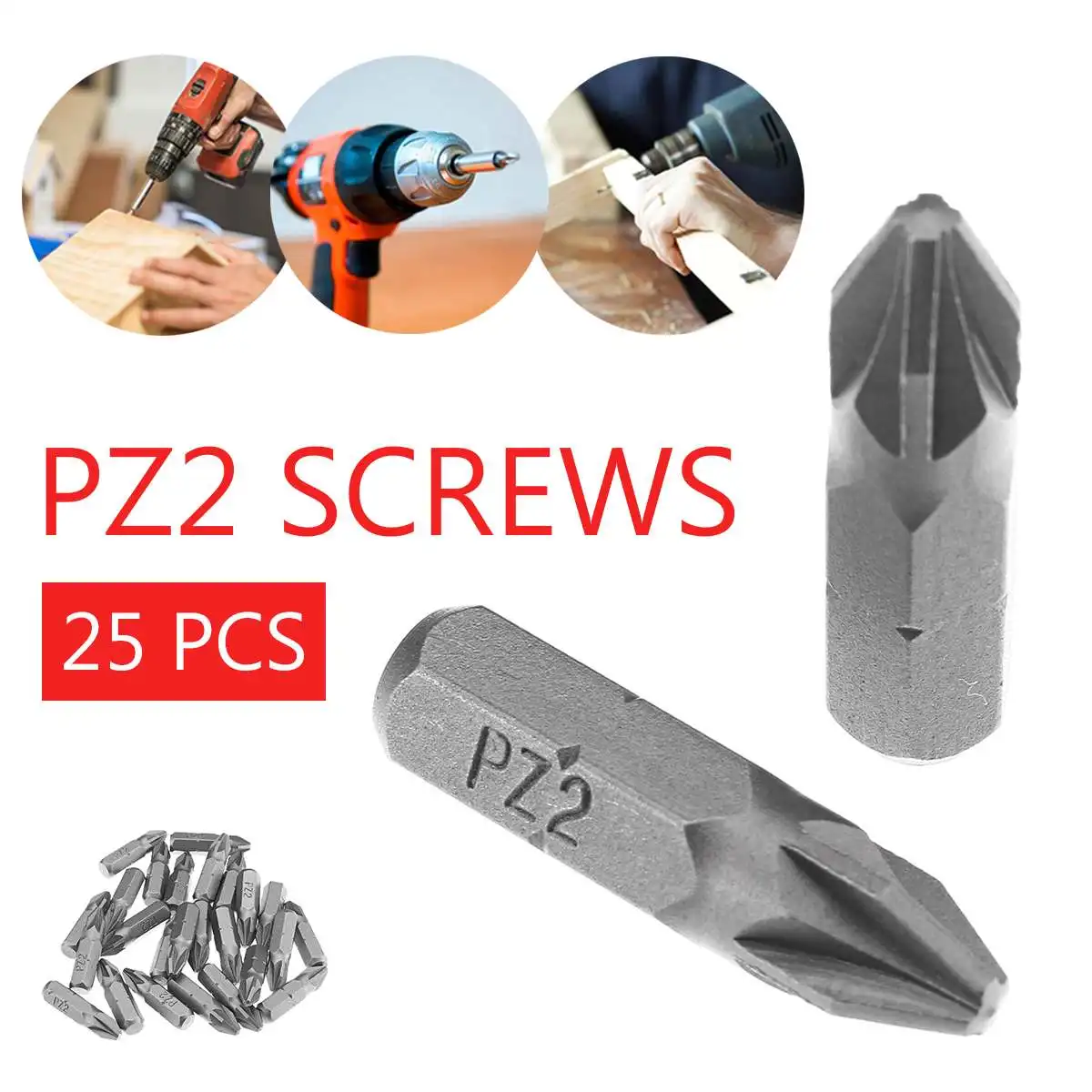 

25Pcs 25mm Magnetic PZ2 Screwdriver Bits Pozidriv Power Tool Cross Screws Driver S2 HEX Shank POZI 2 Drill Kits Set