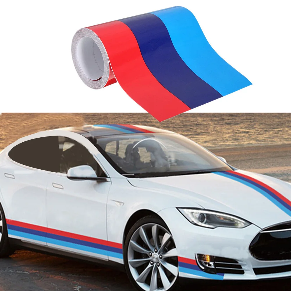 

Tricolor Car Hood Roof Sticker For BMW M3/5 3/5 Series Width 15cm Waterproof