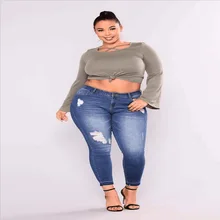 5XL 6XL 7XL Plus Size Blue Jeans Women High Waist Stretch Skinny Jeans Summer Ladies Casual Hole Denim Push Up Pencil Pants plus size zip up stretch high rise jeans