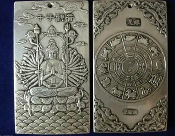 

Chinese Tibet Silver Thousand-hand Bodhisattva Guan Yin Kwan-yin Bodhisattva Lotus Flower Bullion Thanka Amulet Thangka