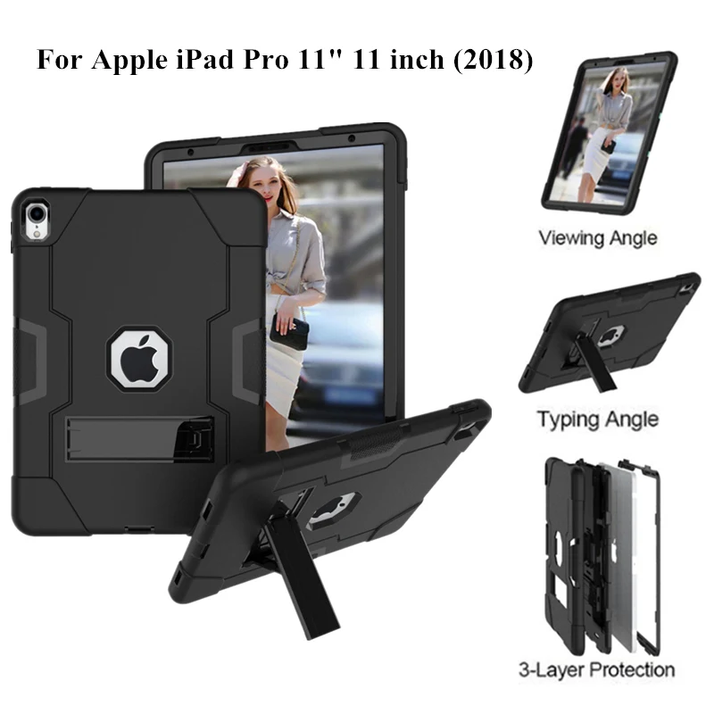 

For iPad Pro 11" (2018) Cover Funda Tablet A1980 For New iPad Pro 11 inch 2018 Kids Safe Shockproof Silicone+PC Shell kickstand