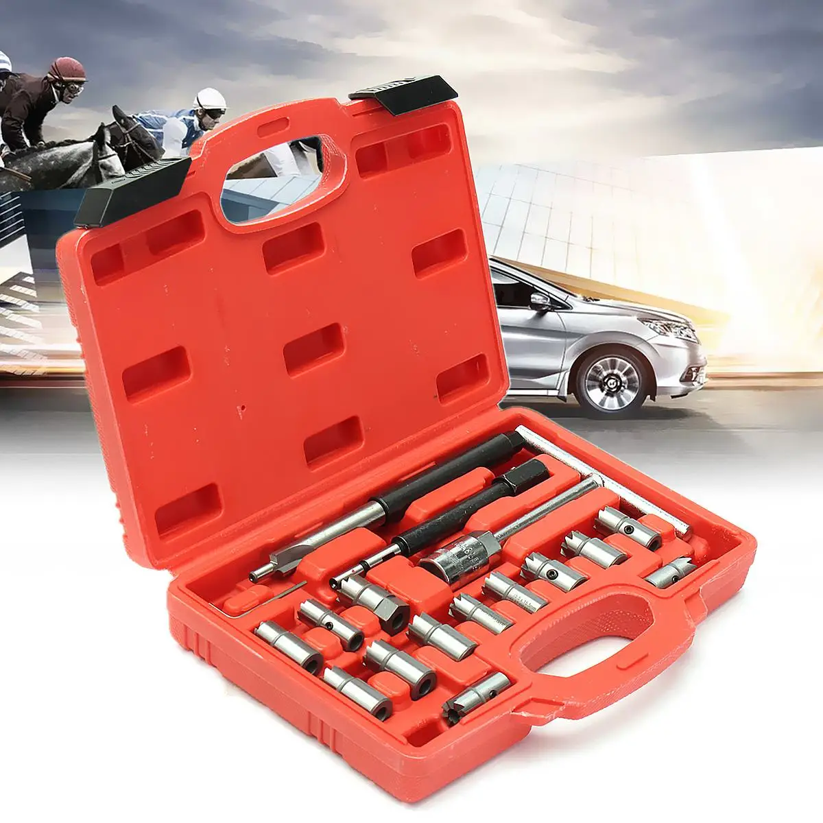 

Set of 17 Professional Universal Diessel Injector Seat Cutters Cleaners Centering-Pilot and T-Handle Car Auto Repair Tool Set