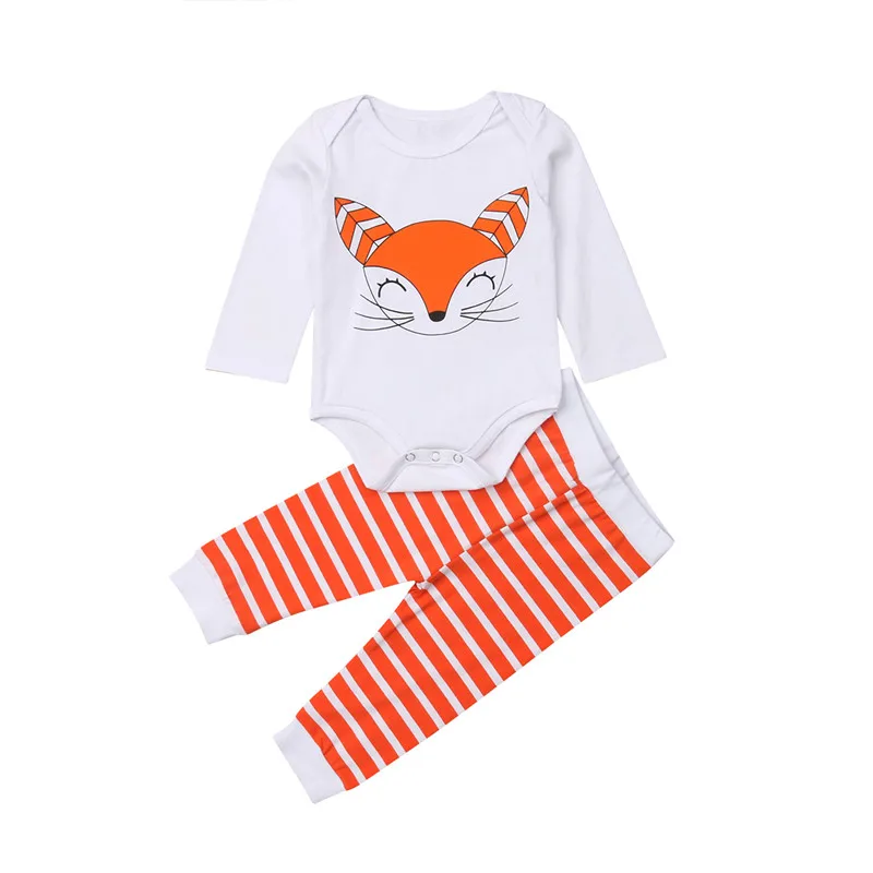 Осенне-весенний комплект одежды для маленьких мальчиков и девочек, милые топы с рисунком лисы для новорожденных мальчиков и девочек
