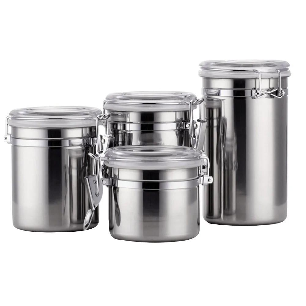 

4PCS/Set Coffee Portable Stainless Steel Container Organizer Tea Clear Lids Storage Canisters Kitchen Utensil With Airtight Lids