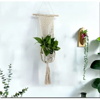 

Nordic Style Hand-Woven Tapestry Flower Pot Hanging Net Bag Wall Hanging Basket Bohemian Tapestry Wall Hanging
