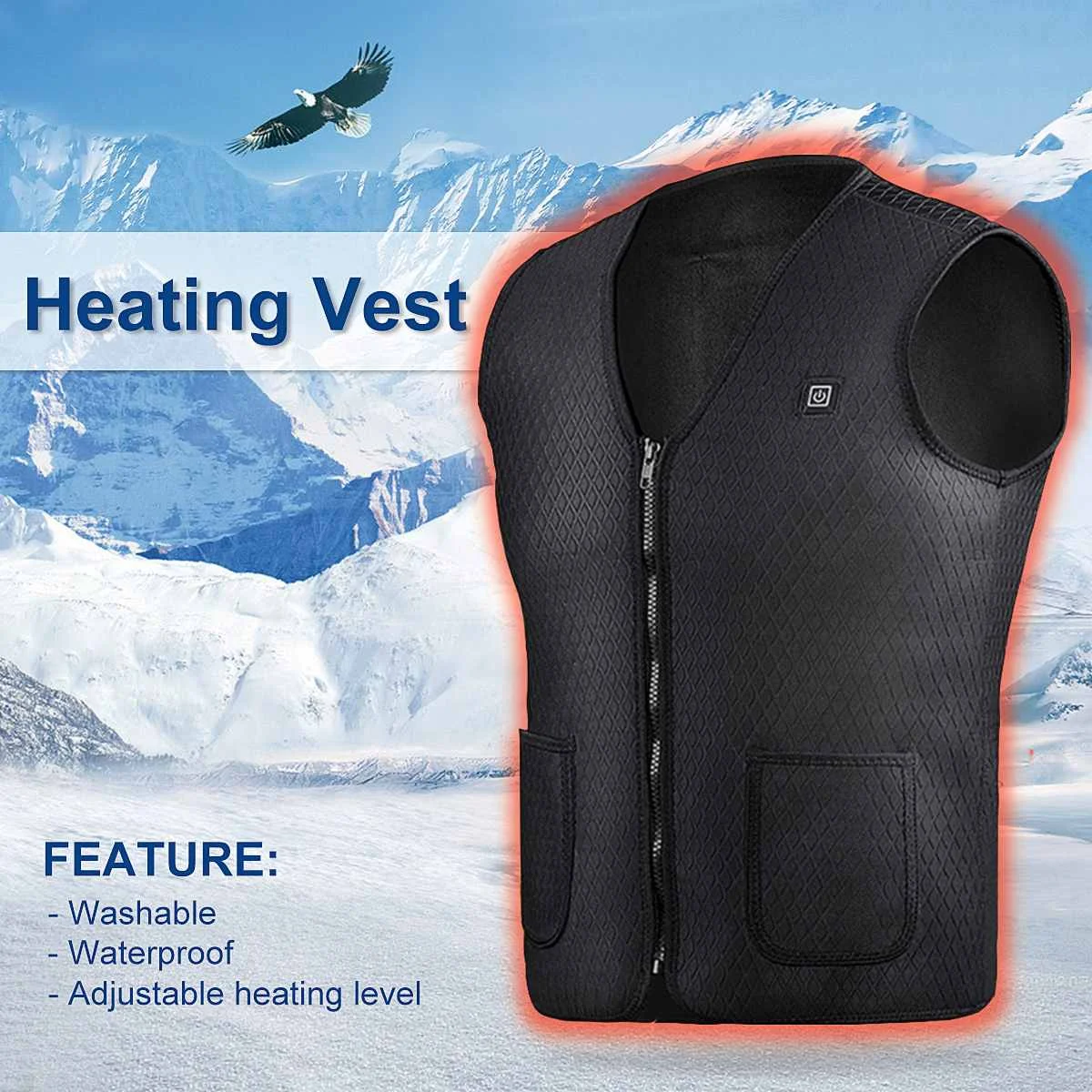 

Black/Green Washable Electric Heated Vest Adjustable USB Charging Heating Jecket Coats Cloth Heating Clothing Winter Warm