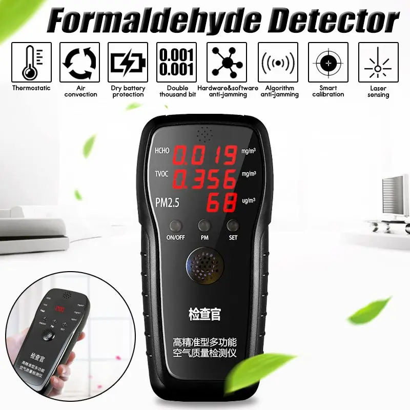 

Multi-functional LCD Digital Formaldehyde Detector Meter Gas Analyzer PM2.5 HCHO TVOC Professional Air Quality Tester Household