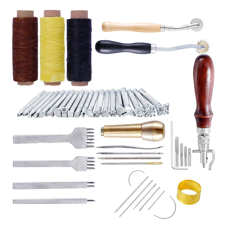 

48 pcs/set Leather Craft Tools Kit Stitching Carving Working Sewing Saddle Groover Leather Processing Tool Set Sewing Supplies