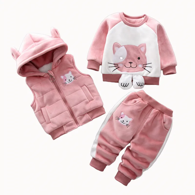 

Kids Clothes Winter Toddler Boys Clothing Set Velvet Suit For Girls 3 Pcs Cat Vest +Tops+Pants Christmas Outfits Kids Tracksuits