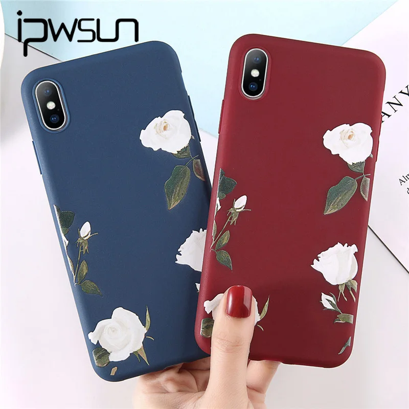 

iPWSOO Rose Pattern Case For iPhone XS MAX XR X 8 6 6S Plus Lover Creative Soft TPU Silicon Case Cover For iPhone 7 Funda Coque