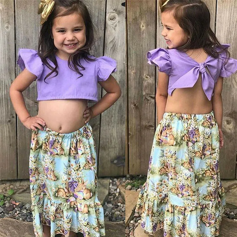 baby girl clothes Baby Girl Crop Tops Ruffle Long Skirt Tops Floal
