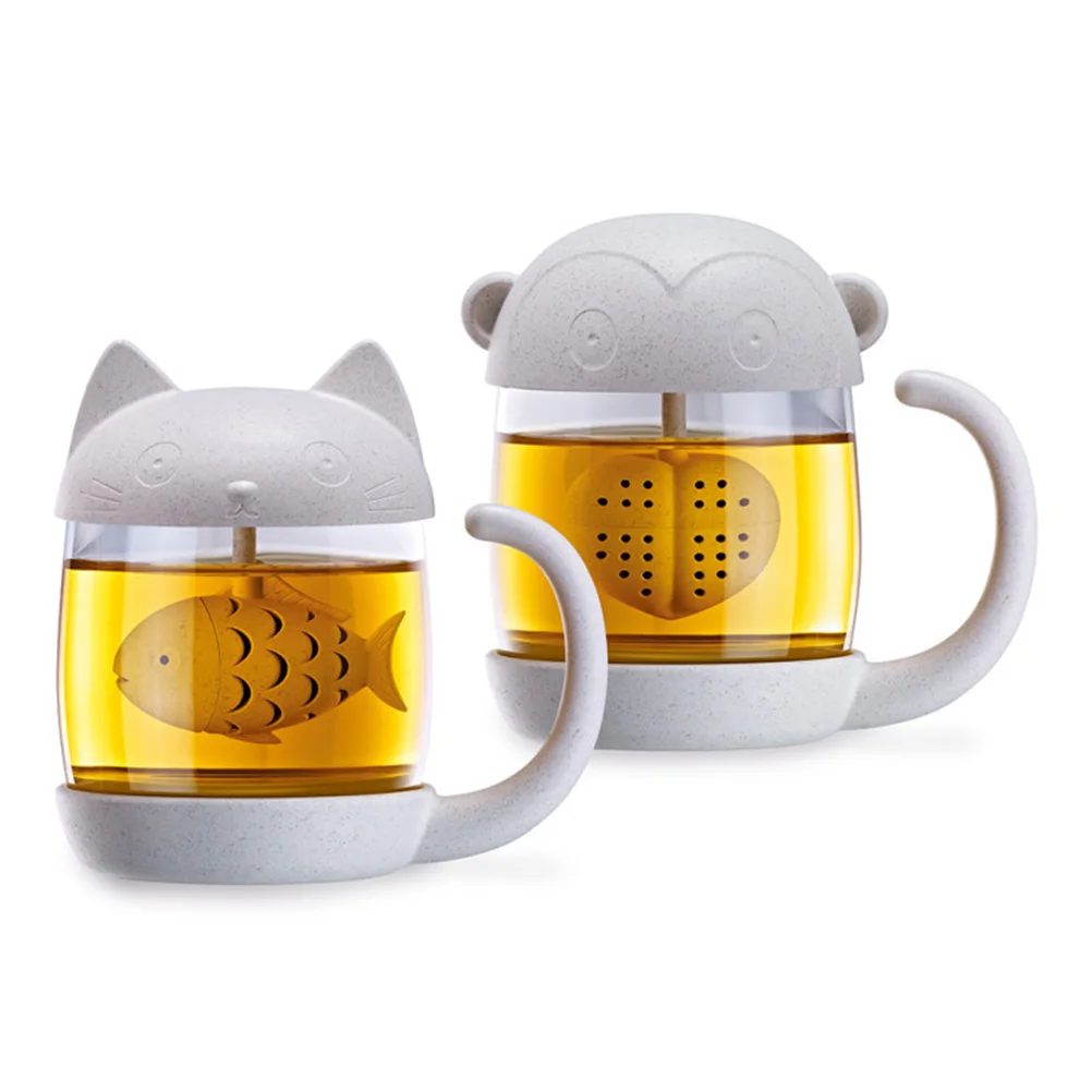 1 шт. стеклянная чайная чашка с рисунком кота обезьяны, бутылка для воды, чайный горшок с ситечком для заварки чая, фильтр для дома и офиса