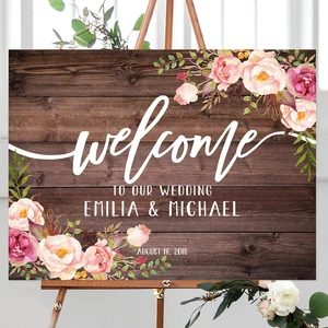 Personalized Rustic Wedding Welcome Sign Welcome to Our Wedding Sign Floral Wedding Sign Welcome Board Printable