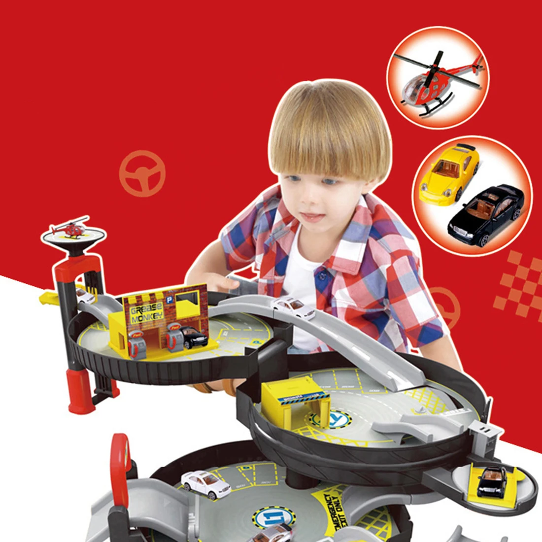 

New Arrival Tires Assembled Tunnel Parking Lot Toy Model 3-Story Parking Lot Set for Children New Year Gift
