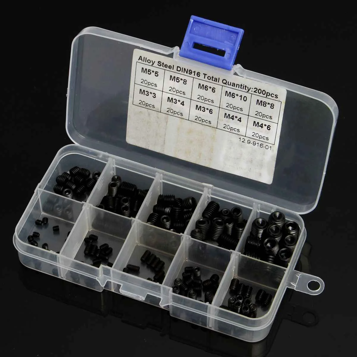 

200Pcs 12.9 Grade Alloy Steel Head Socket Hex Set Screw Assortment Kit Cup Point