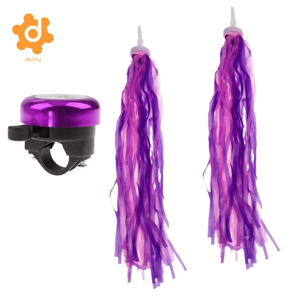

dolity Bicycle Bike Streamers Tricycle Kids Girls Handlebar Grips Tassels + Bell Funny Style for Kids and Adults Purple/Blue