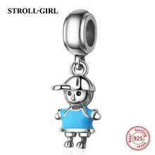 Strollgirl new arrival 100% 925 Sterling Silver Couple Little Girl & Boy Pendant Charm fit Girls Charm Bracelet DIY Jewelry 2018 bamoer valentine day gift 925 sterling silver cheers for love couple beer pendant charm fit charm bracelet diy jewelry scc478