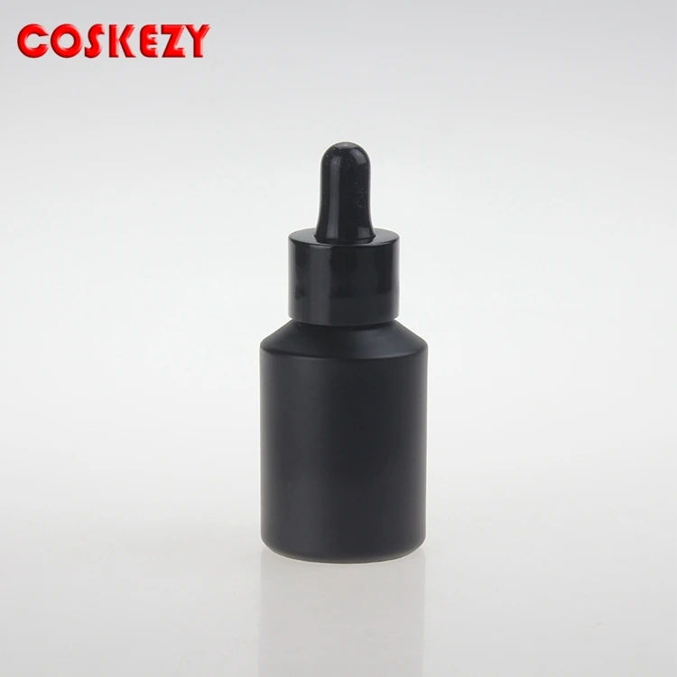 

Matt black bottle and essential oil dropper cap 30ml shoulder frosted red glass packging