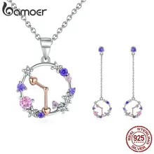 BAMOER, 925 пробы, серебро, кубический циркон, ожерелье в форме часов, длинные серьги, ювелирный набор для женщин, Свадебные Роскошные ювелирные изделия ZHS095