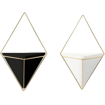 

Geometric Wall Planter Set Of 2, Wall Hanging Decorative Mini Vases, Ceramic Wall Planter With Accent Decor, Cute Planters For