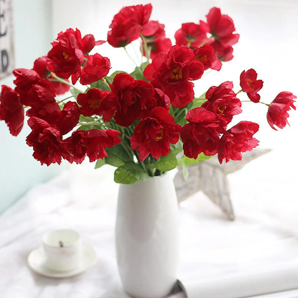 

1pc Artificial Lifelike Poppy Little Peony Indoor Hanging Planter Home Garden Decoration Real Touch Artificial Flowers Rose Red
