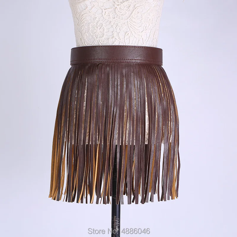 

2019 Factory Price Western Fringe Skirt Belt Tassel PU Belt for Women