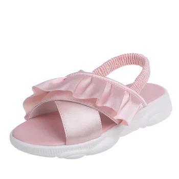 

Summer Children's Sandals Girls Solid Color Lace Soft Bottom Beach Shoes Big Children's Princess Shoes Girls Sandals Size 26 -36