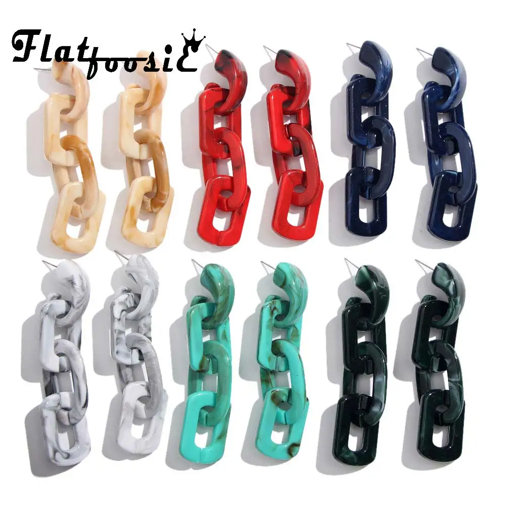 

Flatfoosie Resin Geometric Long Drop Earrings For Women Circle Chain Vintage Acrylic Korean Simple Dangle Earring Trendy Jewelry